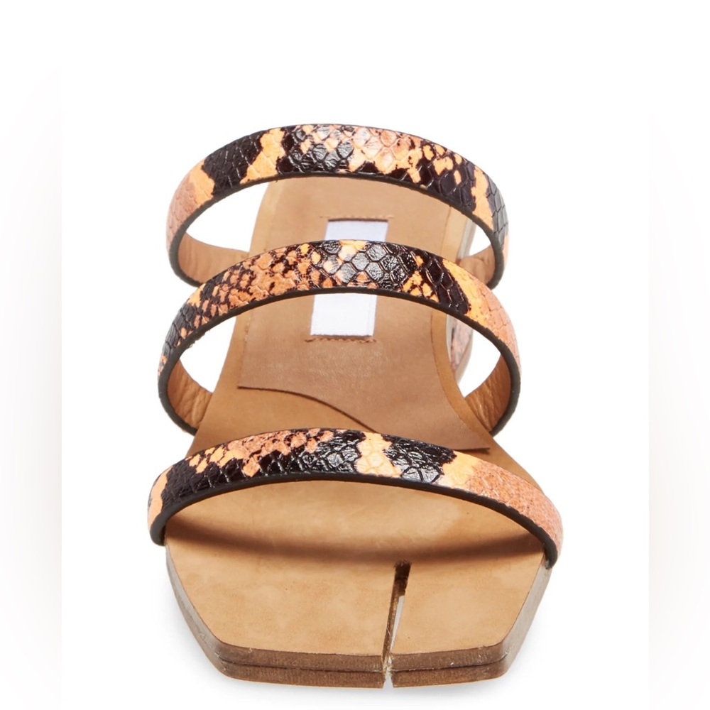 MIISTA Womens Orange Snake Lynley Split Block Heel Slip On Sandals 37 nwot